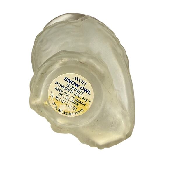 Avon Frosted Glass Snow Owl Bottle Sonnet Powder Sachet Blue Rhinestone Eyes - Picture 5 of 5